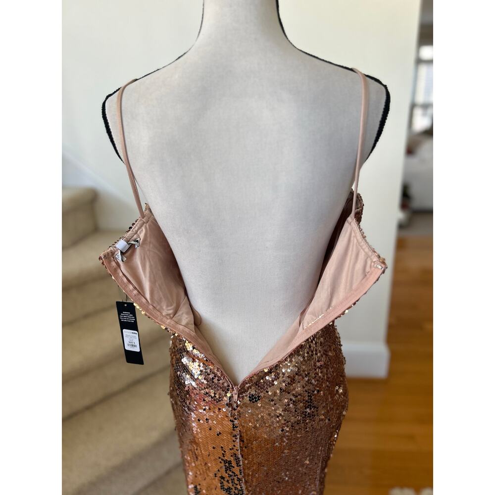 NWT Fashion Nova Rose Gold Beautiful Escape Maxi Sheath Slit Dress - Picture 4 of 7